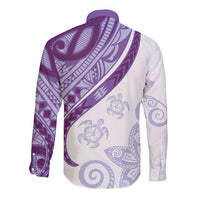 Purple Polynesian Tribal Turtle Floral Pattern Long Sleeve Button Shirt LT05 - Polynesian Pride