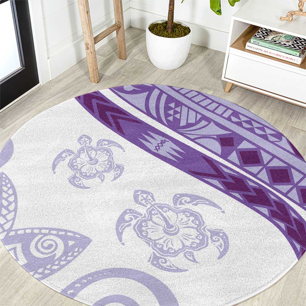 Purple Polynesian Tribal Turtle Floral Pattern Round Carpet