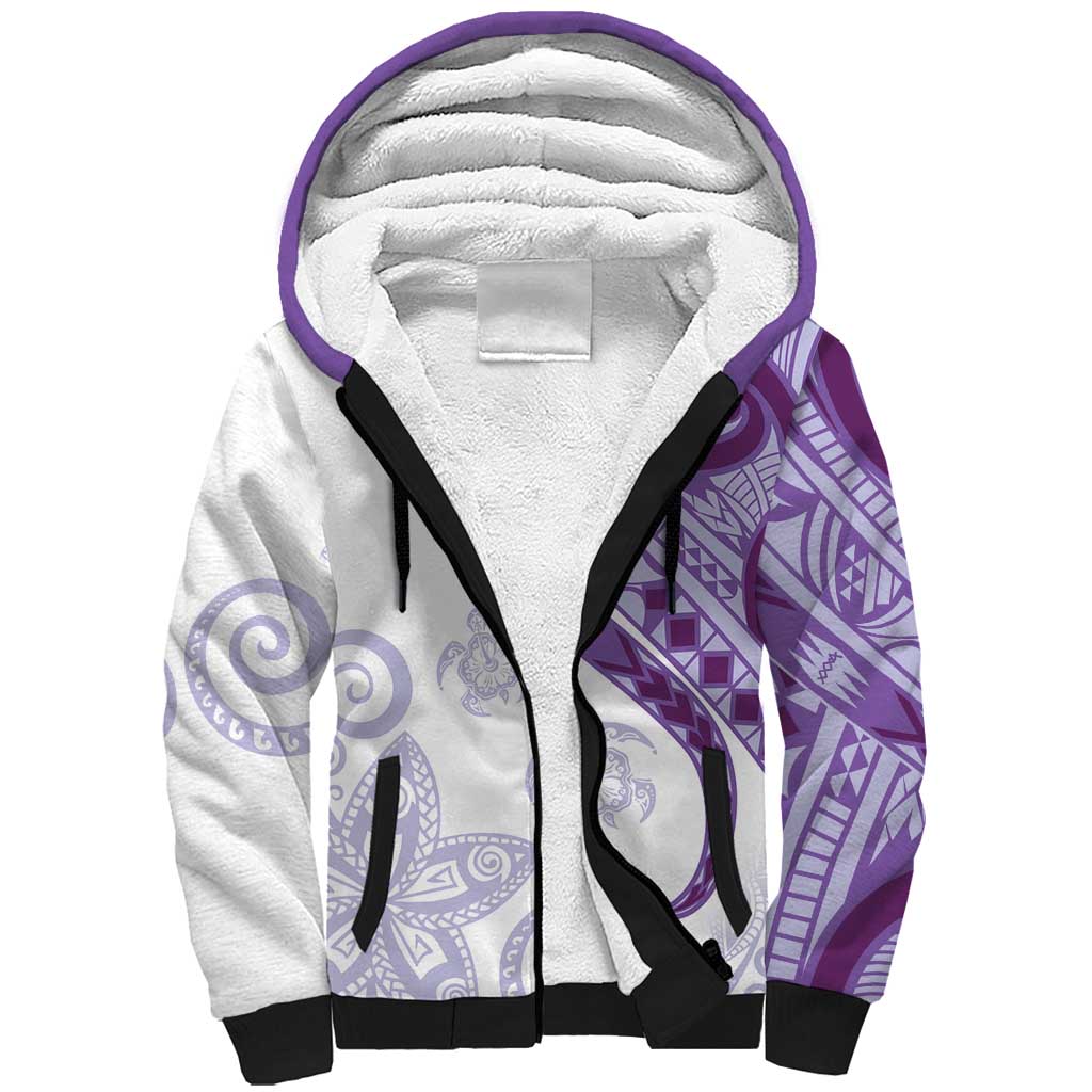 Purple Polynesian Tribal Turtle Floral Pattern Sherpa Hoodie