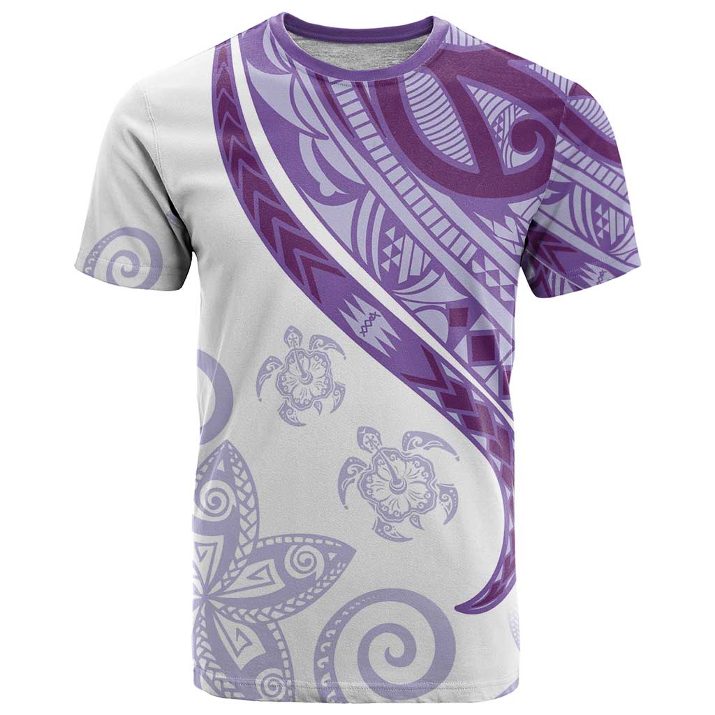 Purple Polynesian Tribal Turtle Floral Pattern T Shirt