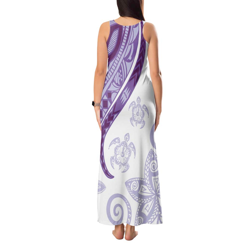 Purple Polynesian Tribal Turtle Floral Pattern Tank Maxi Dress
