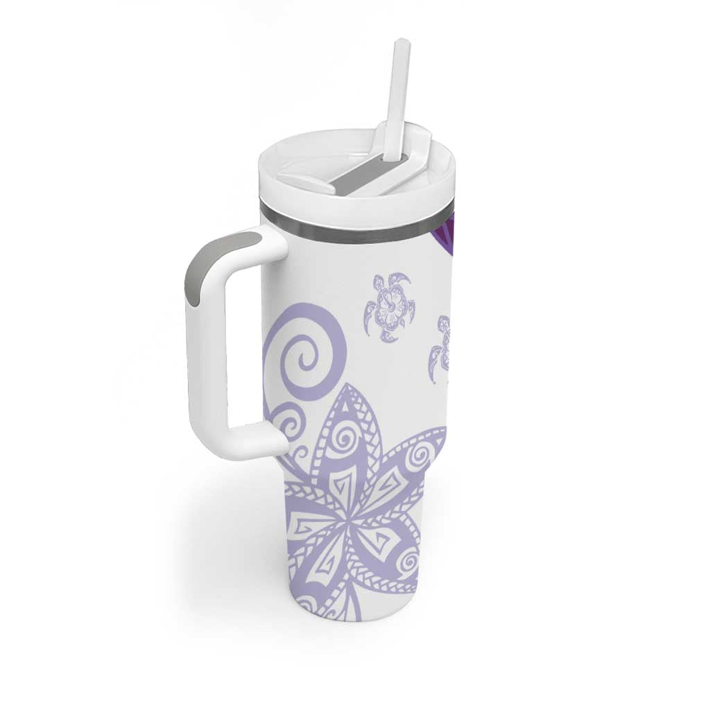 Purple Polynesian Tribal Turtle Floral Pattern Tumbler With Handle LT05 - Polynesian Pride