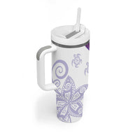 Purple Polynesian Tribal Turtle Floral Pattern Tumbler With Handle LT05 - Polynesian Pride