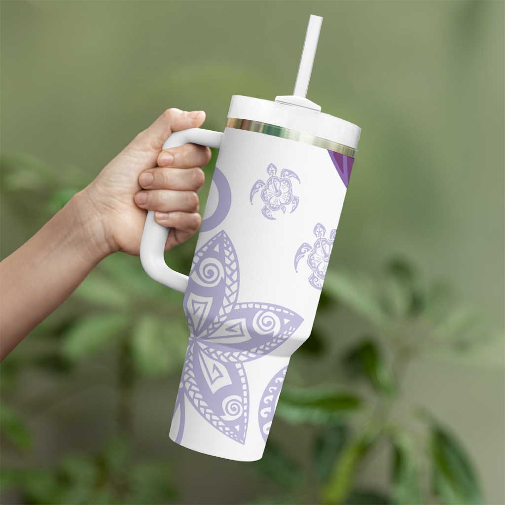 Purple Polynesian Tribal Turtle Floral Pattern Tumbler With Handle LT05 - Polynesian Pride