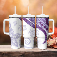 Purple Polynesian Tribal Turtle Floral Pattern Tumbler With Handle LT05 - Polynesian Pride