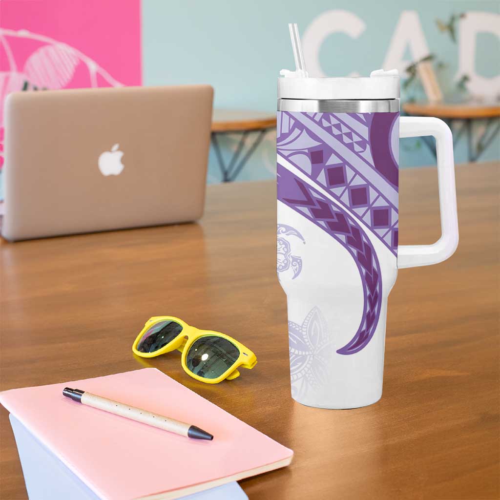 Purple Polynesian Tribal Turtle Floral Pattern Tumbler With Handle LT05 - Polynesian Pride