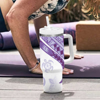 Purple Polynesian Tribal Turtle Floral Pattern Tumbler With Handle LT05 - Polynesian Pride