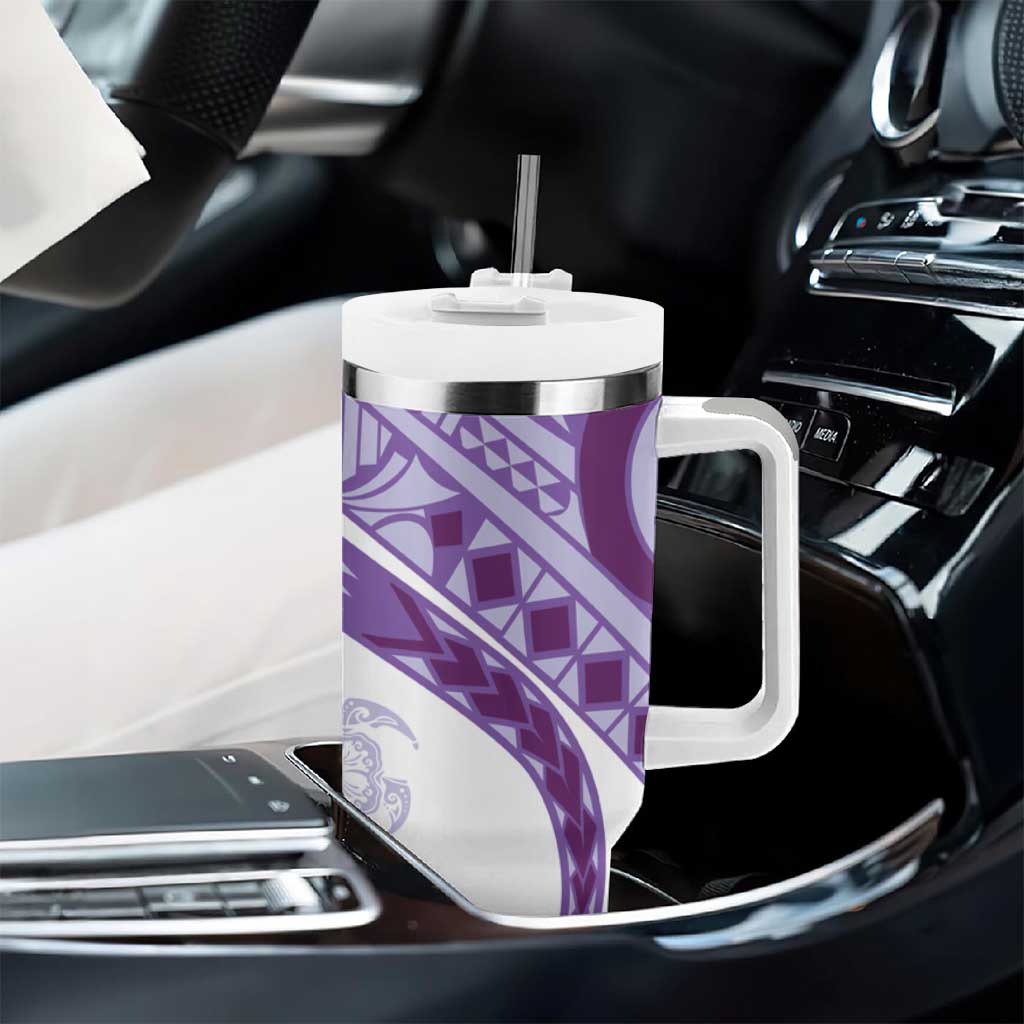 Purple Polynesian Tribal Turtle Floral Pattern Tumbler With Handle LT05 - Polynesian Pride