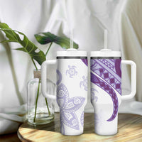 Purple Polynesian Tribal Turtle Floral Pattern Tumbler With Handle LT05 - Polynesian Pride