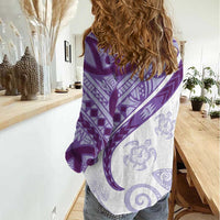 Purple Polynesian Tribal Turtle Floral Pattern Women Casual Shirt LT05 - Polynesian Pride