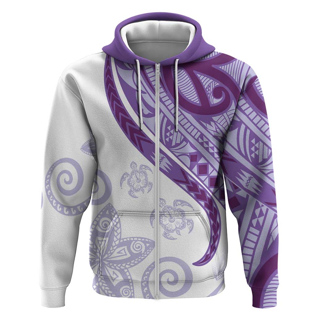 Purple Polynesian Tribal Turtle Floral Pattern Zip Hoodie