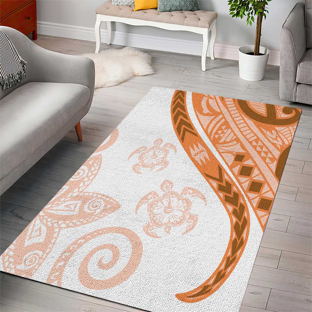 Orange Polynesian Tribal Turtle Floral Pattern Area Rug
