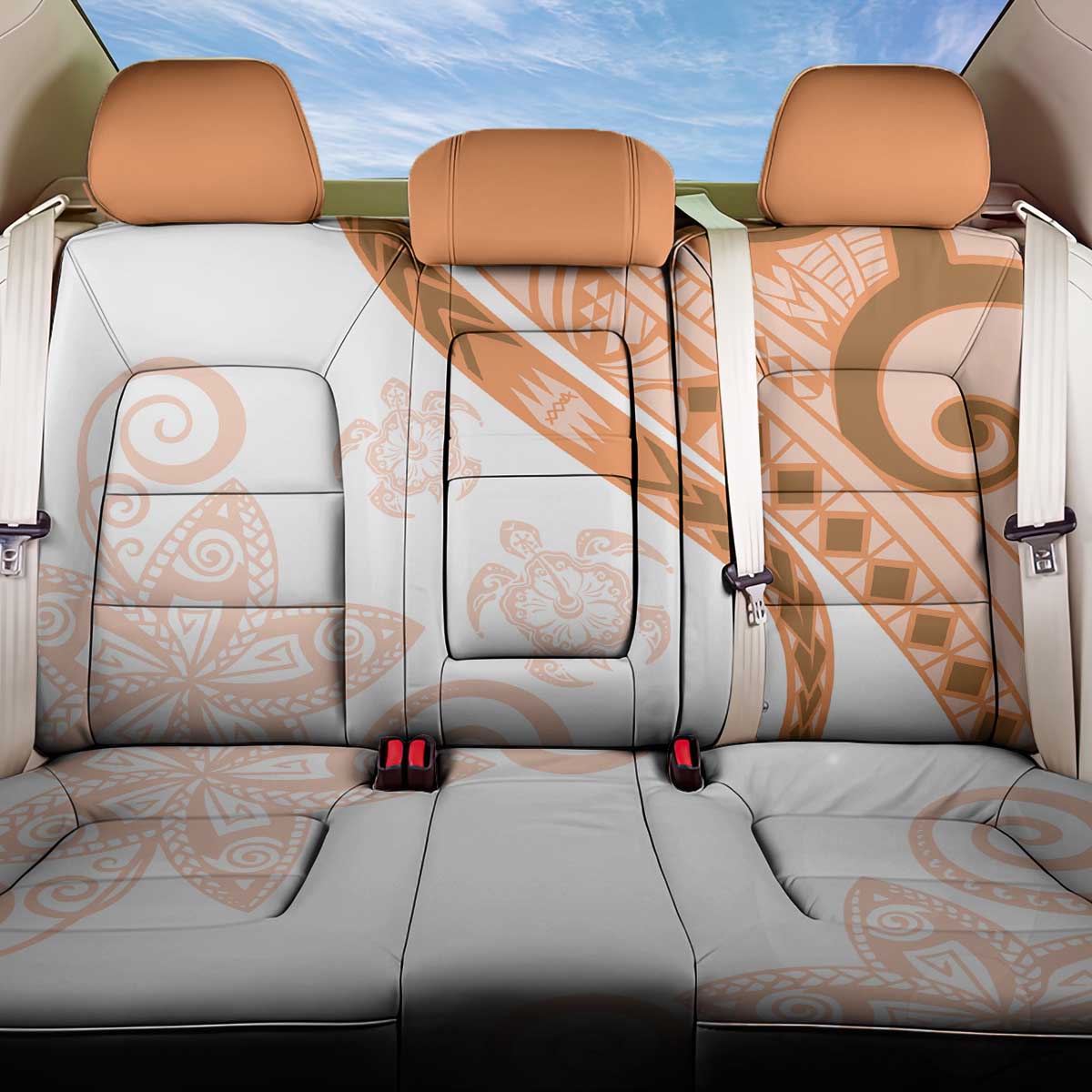 Orange Polynesian Tribal Turtle Floral Pattern Back Car Seat Cover