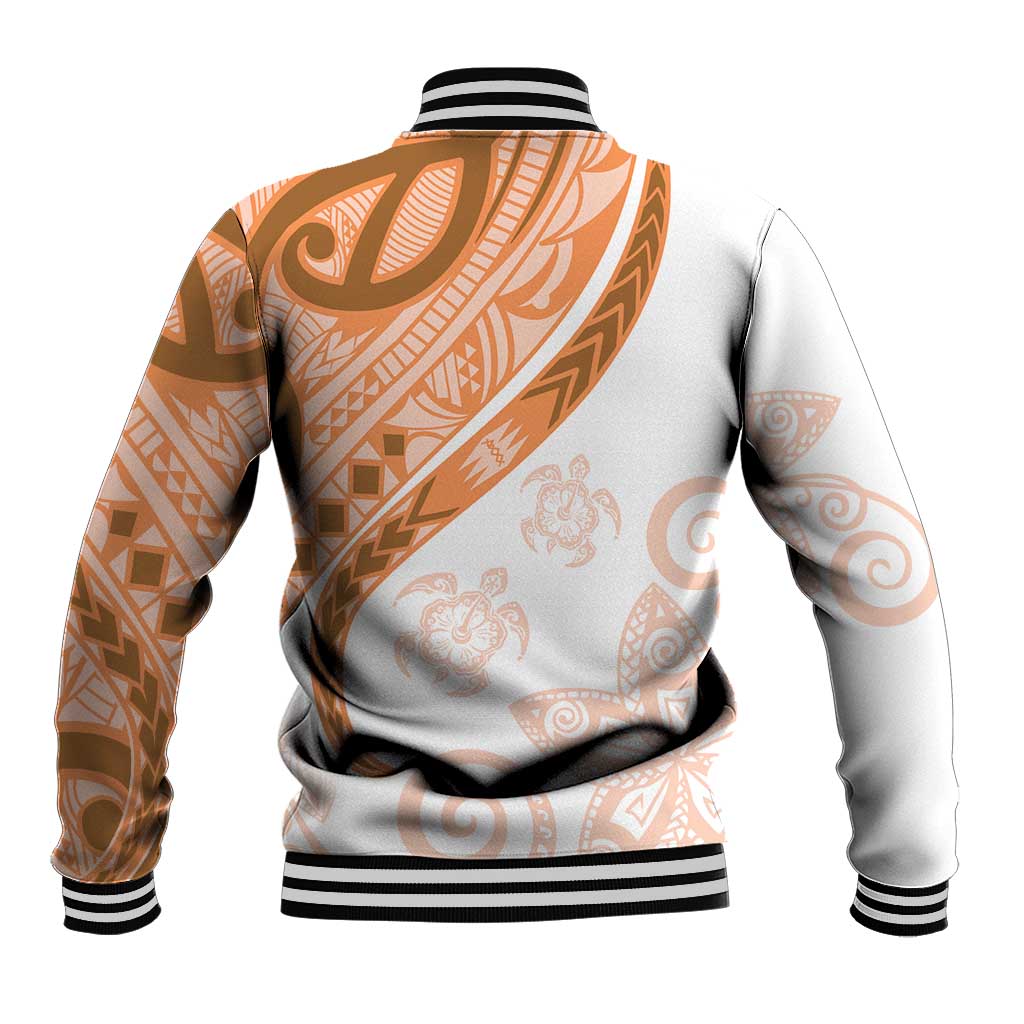 Orange Polynesian Tribal Turtle Floral Pattern Baseball Jacket LT05 - Polynesian Pride