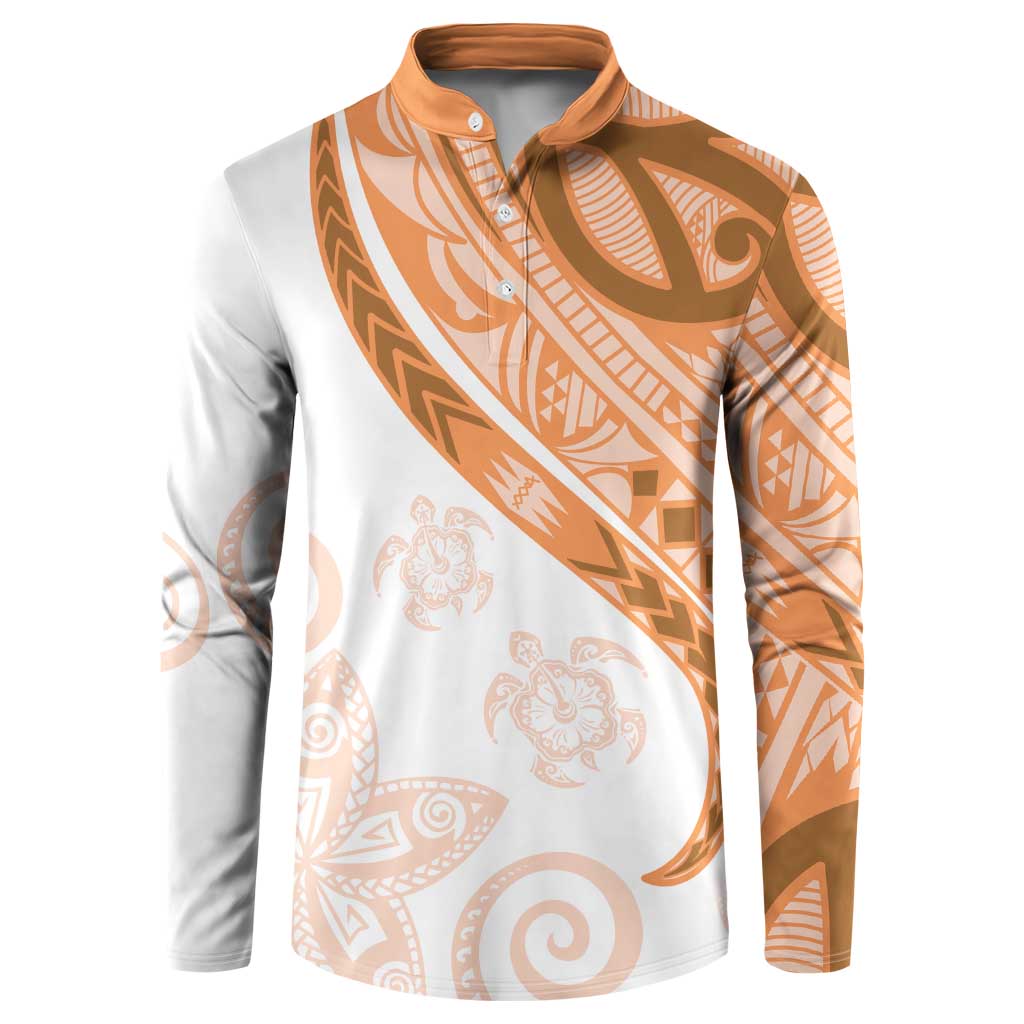 Orange Polynesian Tribal Turtle Floral Pattern Button Sweatshirt