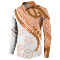 Orange Polynesian Tribal Turtle Floral Pattern Button Sweatshirt