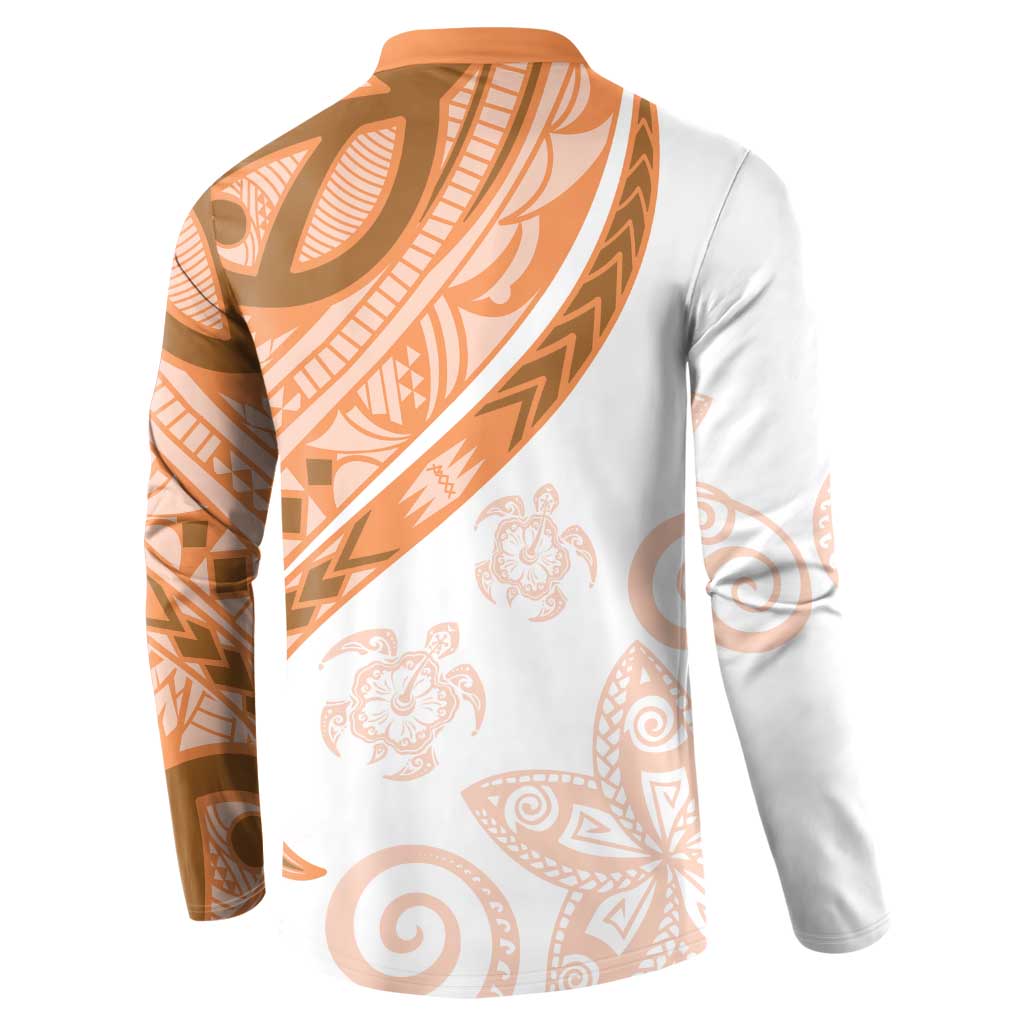 Orange Polynesian Tribal Turtle Floral Pattern Button Sweatshirt