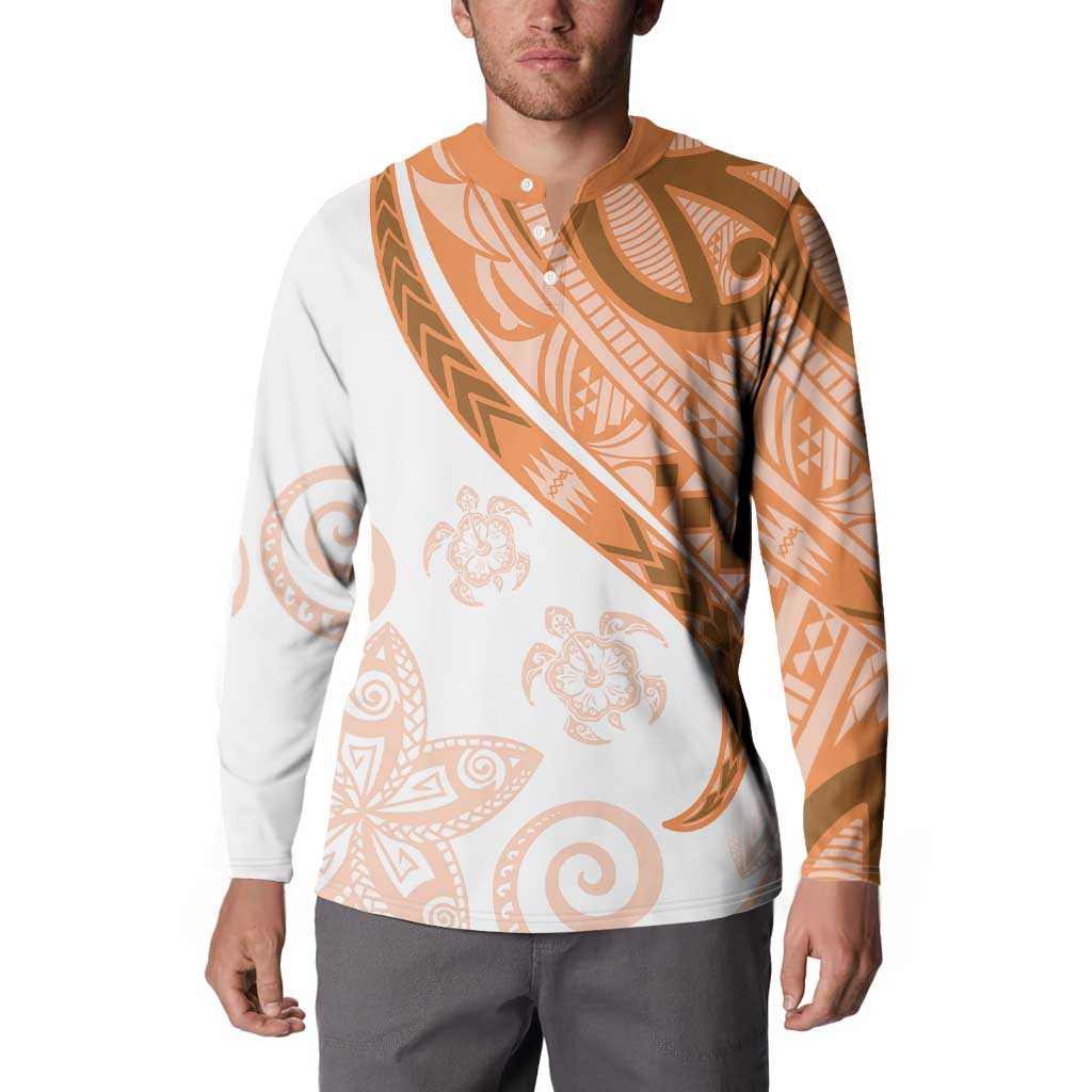 Orange Polynesian Tribal Turtle Floral Pattern Button Sweatshirt