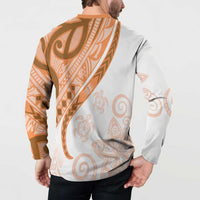 Orange Polynesian Tribal Turtle Floral Pattern Button Sweatshirt