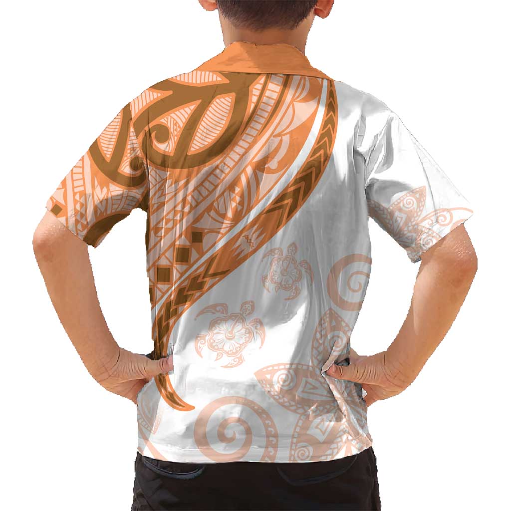 Orange Polynesian Tribal Turtle Floral Pattern Family Matching Long Sleeve Bodycon Dress and Hawaiian Shirt LT05 - Polynesian Pride