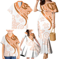 Orange Polynesian Tribal Turtle Floral Pattern Family Matching Mermaid Dress and Hawaiian Shirt LT05 - Polynesian Pride