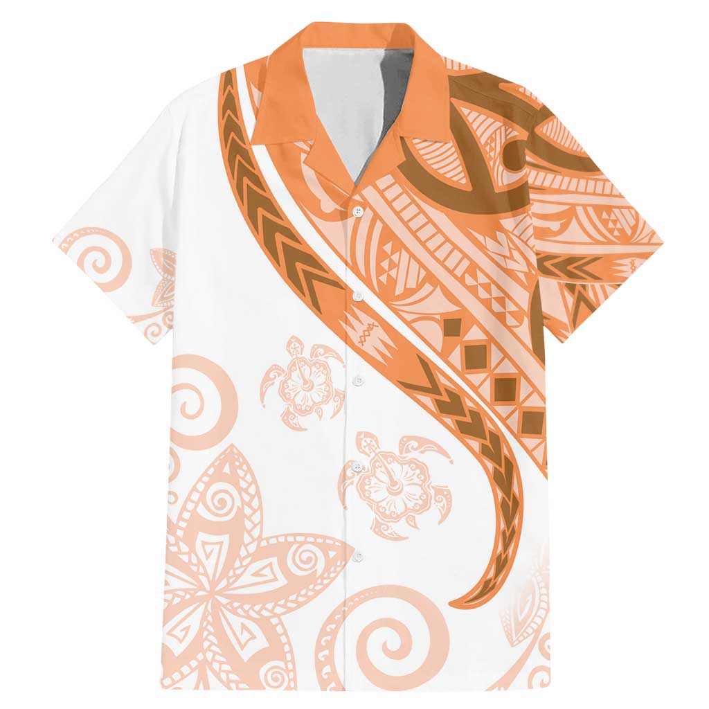 Orange Polynesian Tribal Turtle Floral Pattern Family Matching Mermaid Dress and Hawaiian Shirt LT05 Dad's Shirt - Short Sleeve Orange - Polynesian Pride