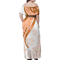 Orange Polynesian Tribal Turtle Floral Pattern Family Matching Off Shoulder Maxi Dress and Hawaiian Shirt LT05 - Polynesian Pride