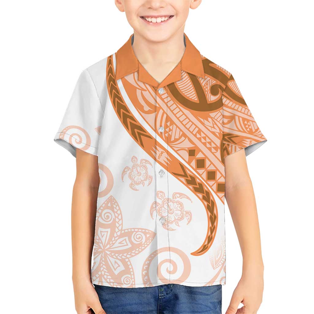 Orange Polynesian Tribal Turtle Floral Pattern Family Matching Off Shoulder Short Dress and Hawaiian Shirt LT05 Son's Shirt Orange - Polynesian Pride