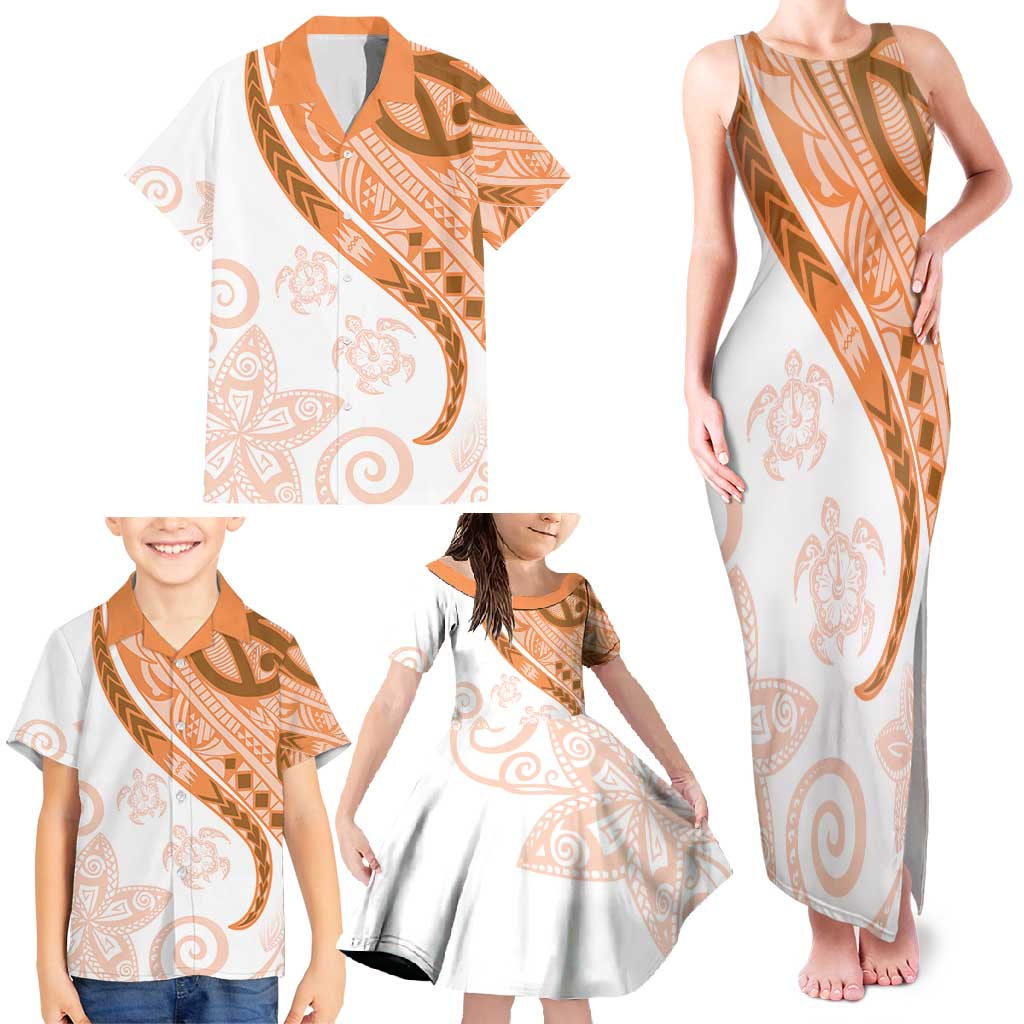 Orange Polynesian Tribal Turtle Floral Pattern Family Matching Tank Maxi Dress and Hawaiian Shirt LT05 - Polynesian Pride