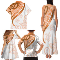 Orange Polynesian Tribal Turtle Floral Pattern Family Matching Tank Maxi Dress and Hawaiian Shirt LT05 - Polynesian Pride