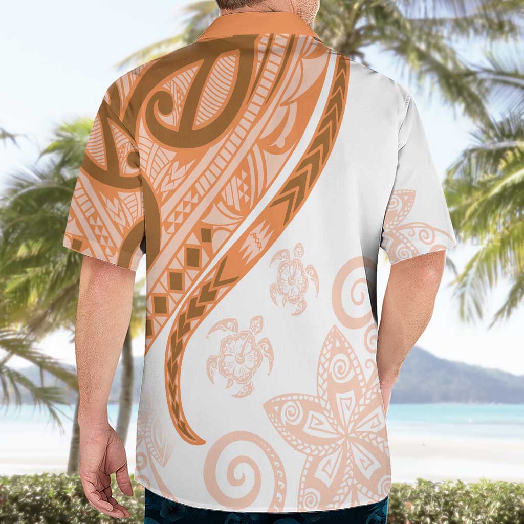Orange Polynesian Tribal Turtle Floral Pattern Hawaiian Shirt