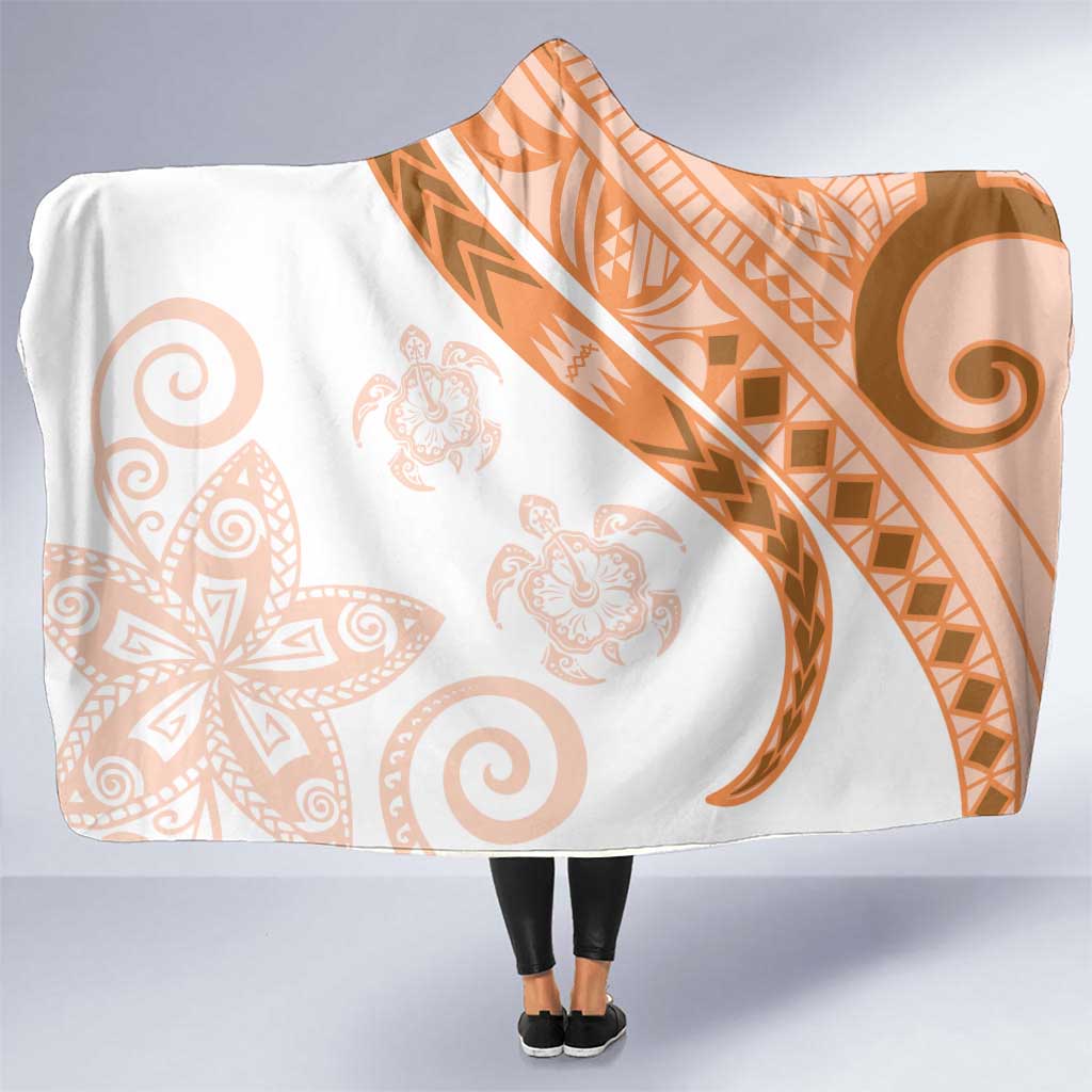 Orange Polynesian Tribal Turtle Floral Pattern Hooded Blanket