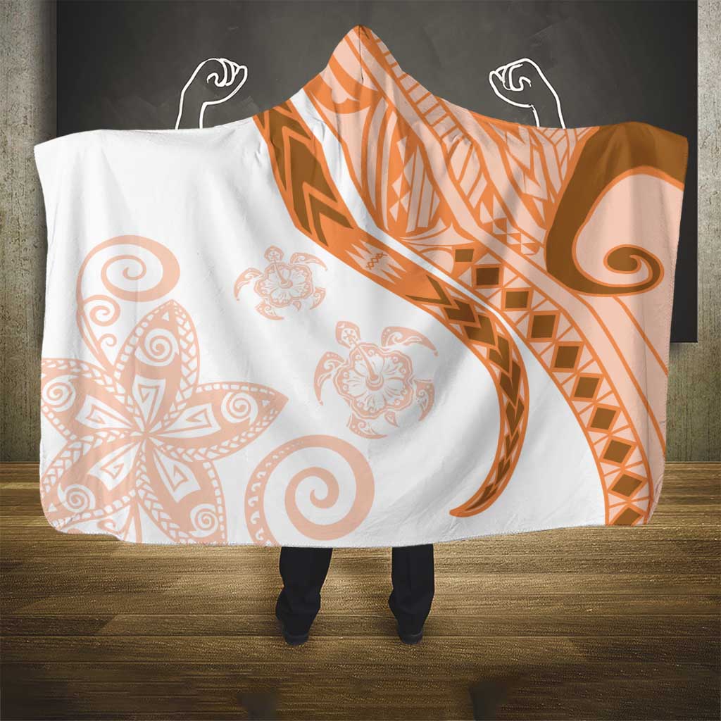 Orange Polynesian Tribal Turtle Floral Pattern Hooded Blanket