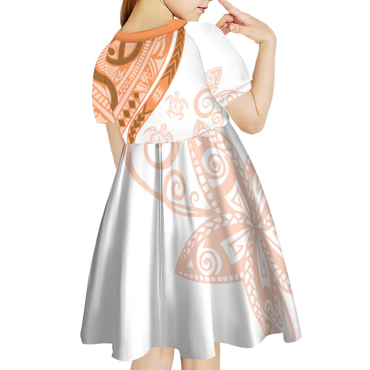 Orange Polynesian Tribal Turtle Floral Pattern Kid Short Sleeve Dress LT05 - Polynesian Pride