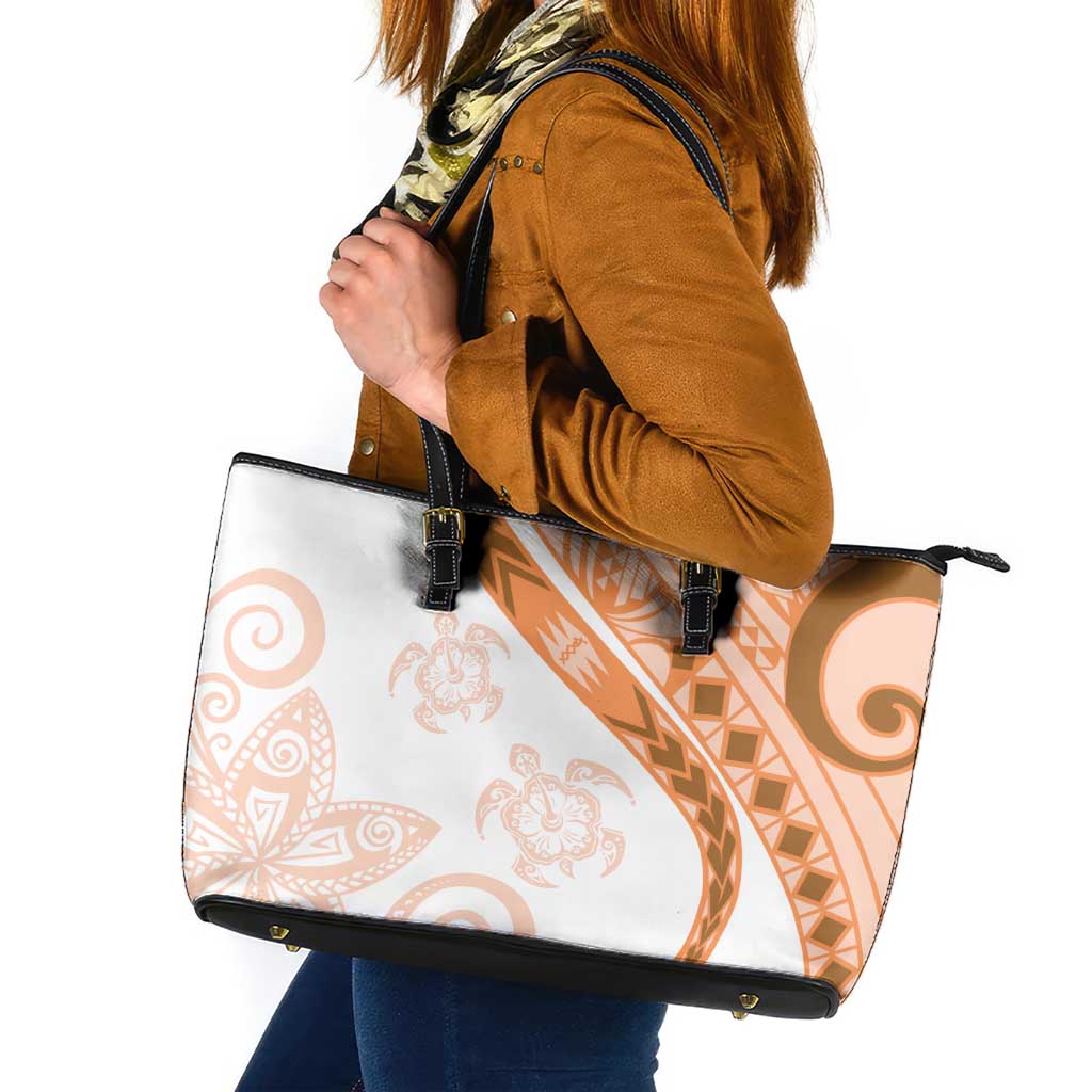 Orange Polynesian Tribal Turtle Floral Pattern Leather Tote Bag