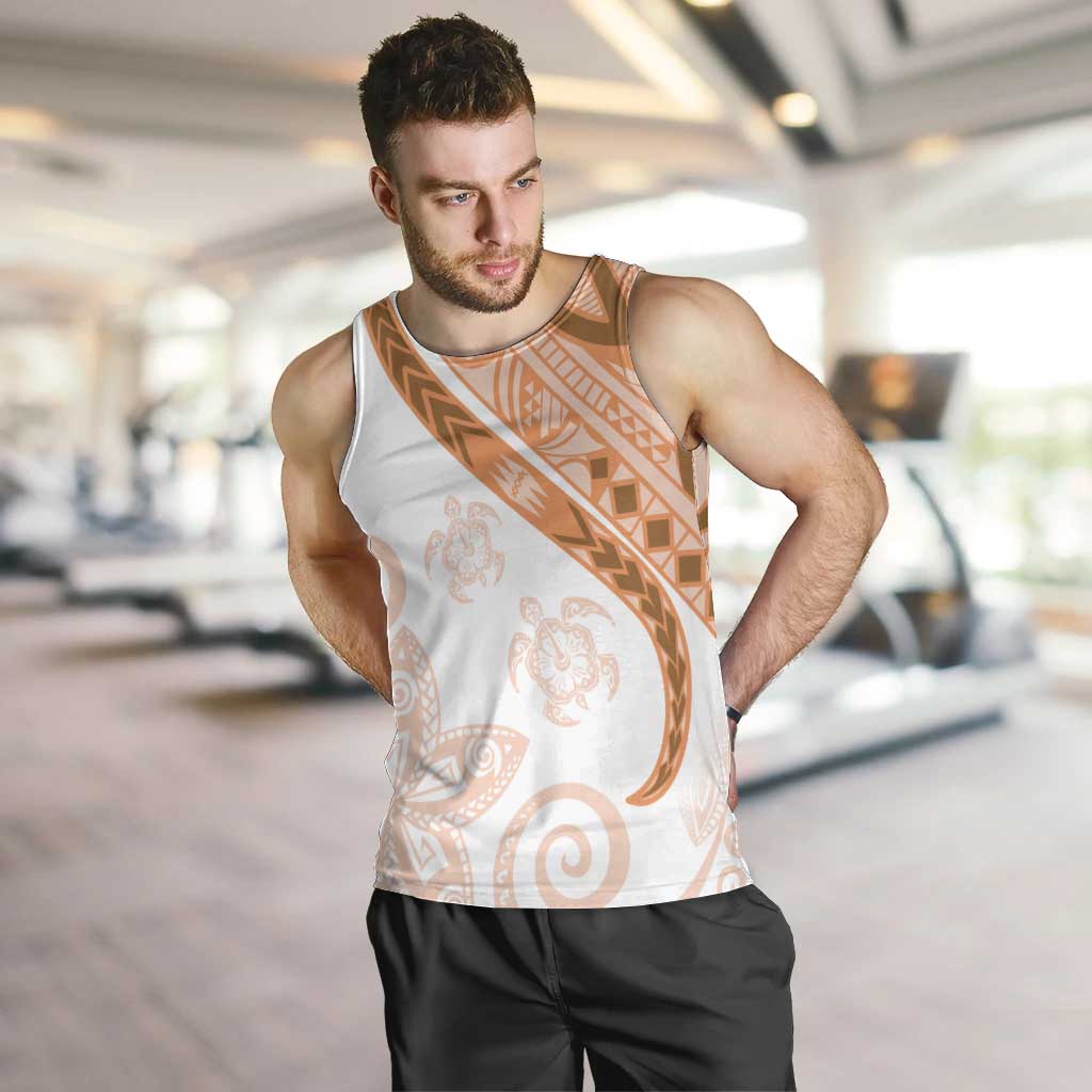 Orange Polynesian Tribal Turtle Floral Pattern Men Tank Top