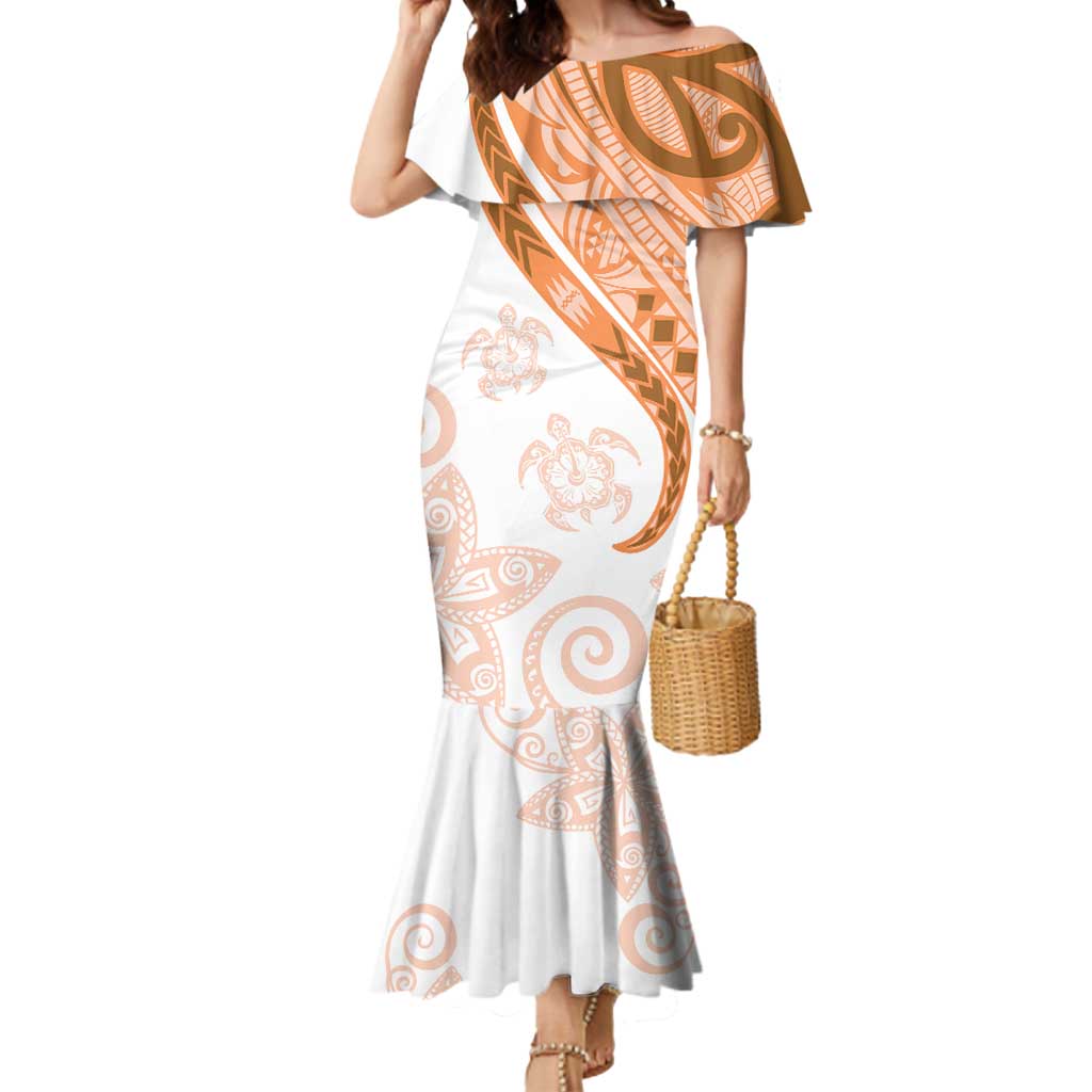 Orange Polynesian Tribal Turtle Floral Pattern Mermaid Dress