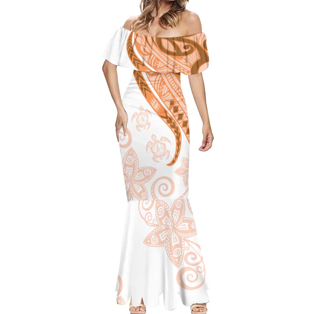 Orange Polynesian Tribal Turtle Floral Pattern Mermaid Dress