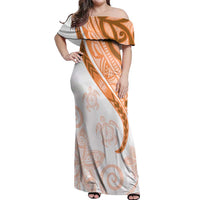 Orange Polynesian Tribal Turtle Floral Pattern Off Shoulder Maxi Dress LT05 Women Orange - Polynesian Pride
