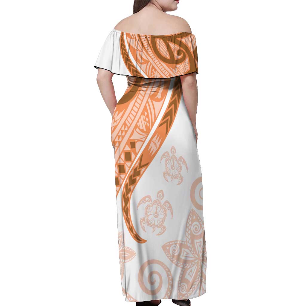 Orange Polynesian Tribal Turtle Floral Pattern Off Shoulder Maxi Dress LT05 - Polynesian Pride