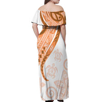 Orange Polynesian Tribal Turtle Floral Pattern Off Shoulder Maxi Dress LT05 - Polynesian Pride