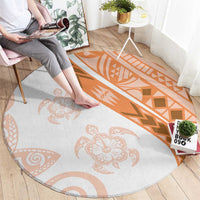 Orange Polynesian Tribal Turtle Floral Pattern Round Carpet