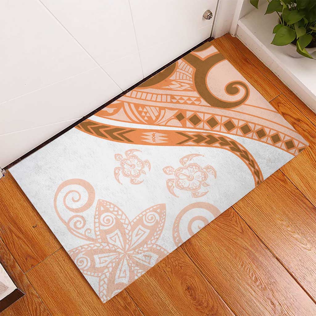 Orange Polynesian Tribal Turtle Floral Pattern Rubber Doormat LT05 - Polynesian Pride