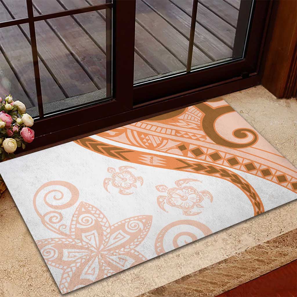 Orange Polynesian Tribal Turtle Floral Pattern Rubber Doormat LT05 - Polynesian Pride