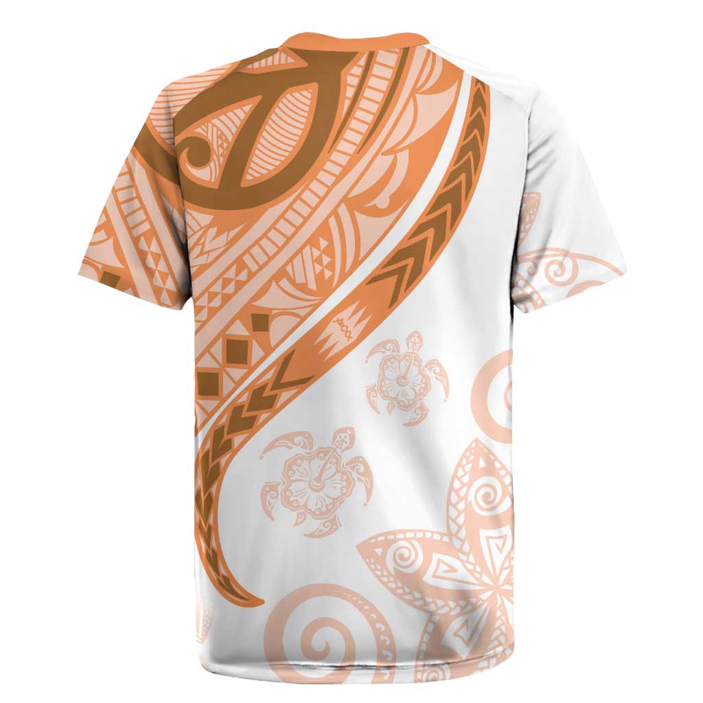 Orange Polynesian Tribal Turtle Floral Pattern Rugby Jersey LT05 - Polynesian Pride