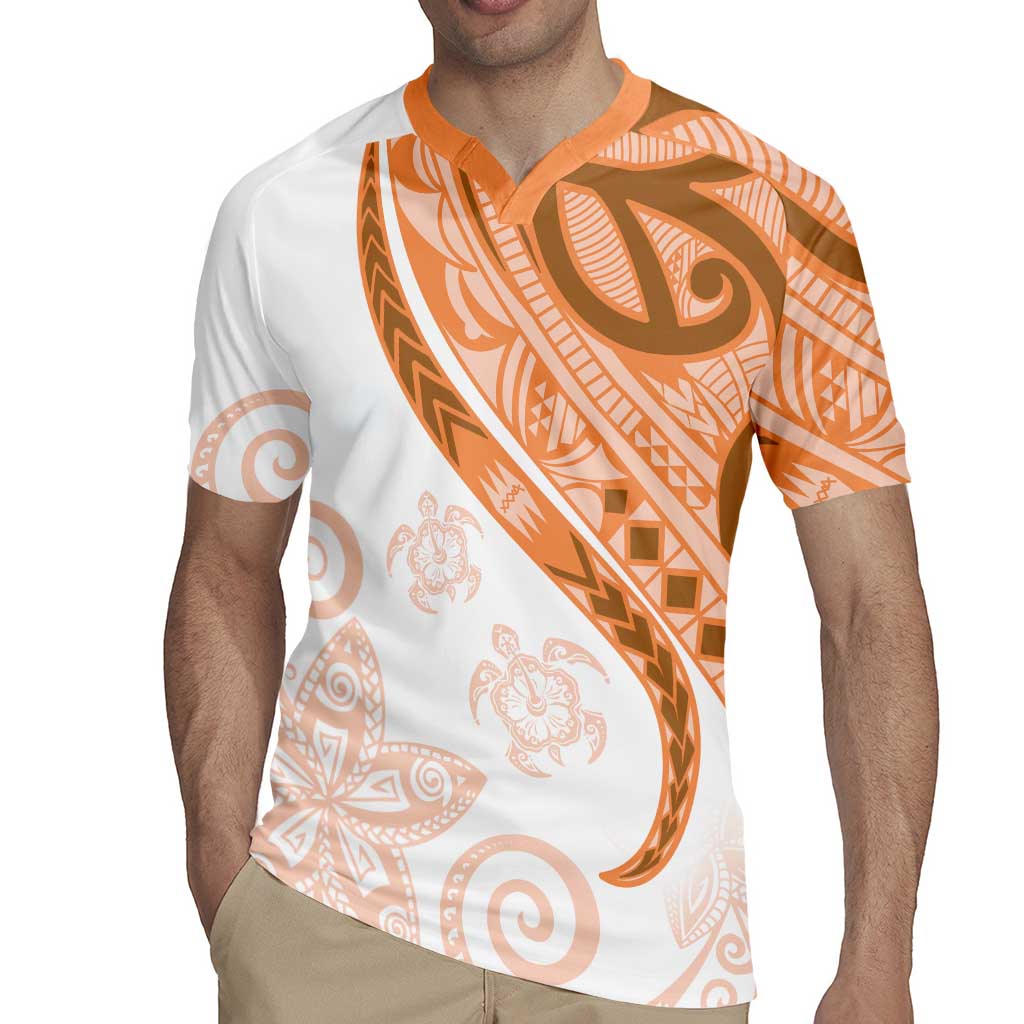 Orange Polynesian Tribal Turtle Floral Pattern Rugby Jersey LT05 - Polynesian Pride