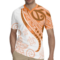 Orange Polynesian Tribal Turtle Floral Pattern Rugby Jersey LT05 - Polynesian Pride