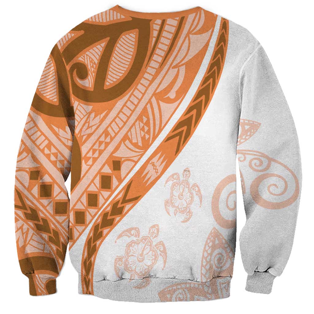 Orange Polynesian Tribal Turtle Floral Pattern Sweatshirt LT05 - Polynesian Pride