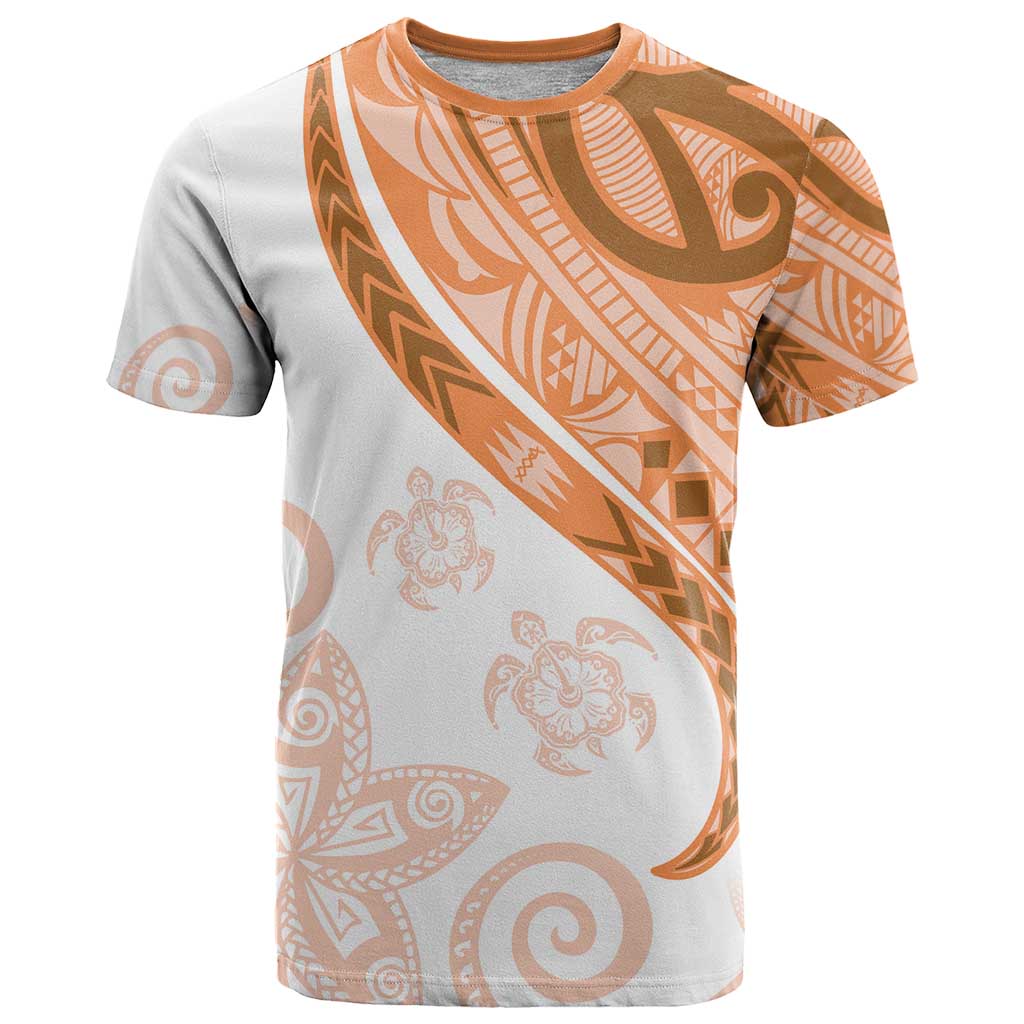 Orange Polynesian Tribal Turtle Floral Pattern T Shirt