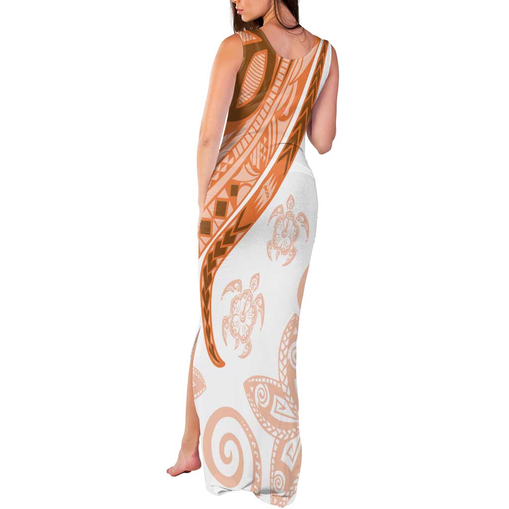 Orange Polynesian Tribal Turtle Floral Pattern Tank Maxi Dress
